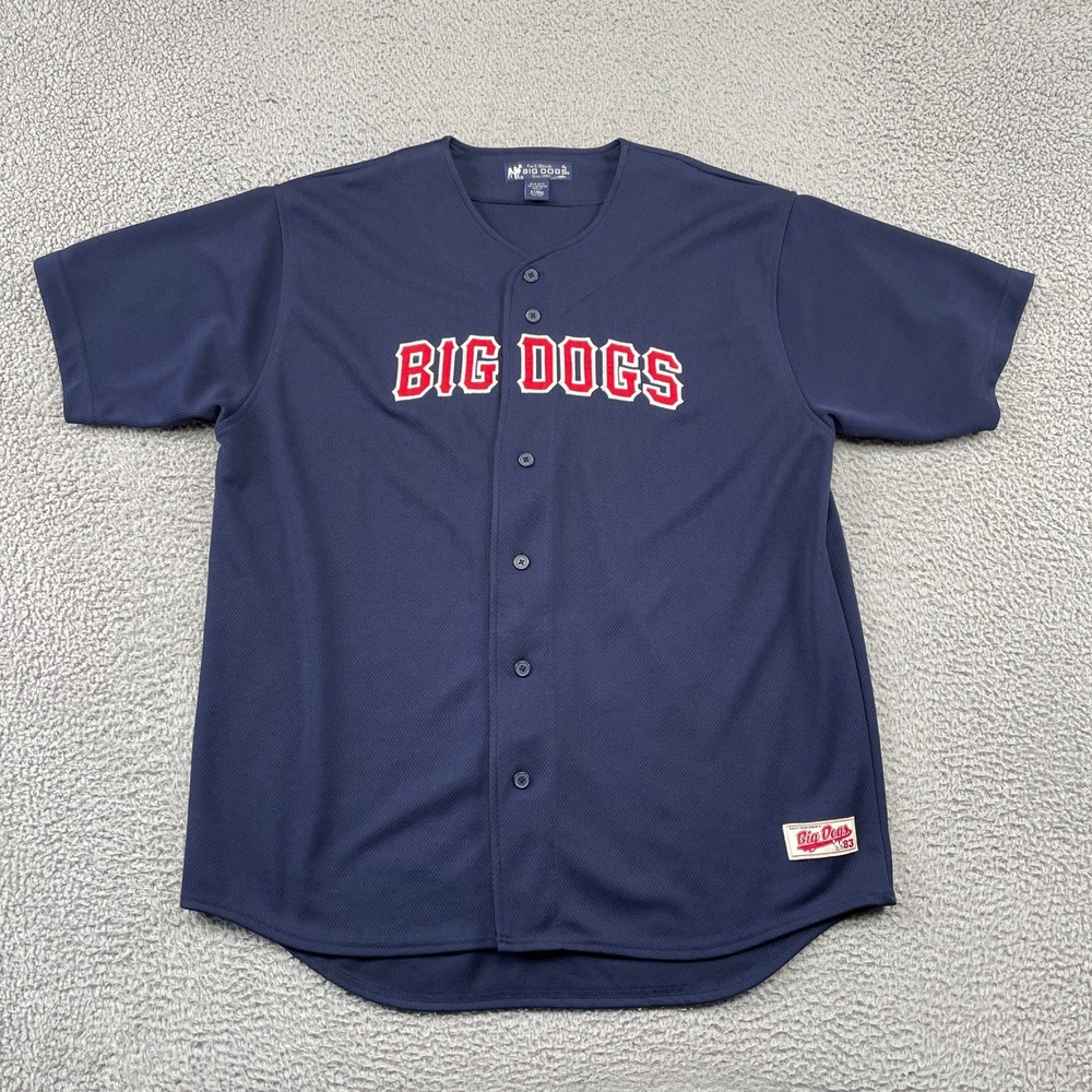 Big Dogs Baseball Jersey Mens XL Navy Blue Logo Button Up Mesh Athletic Sporty